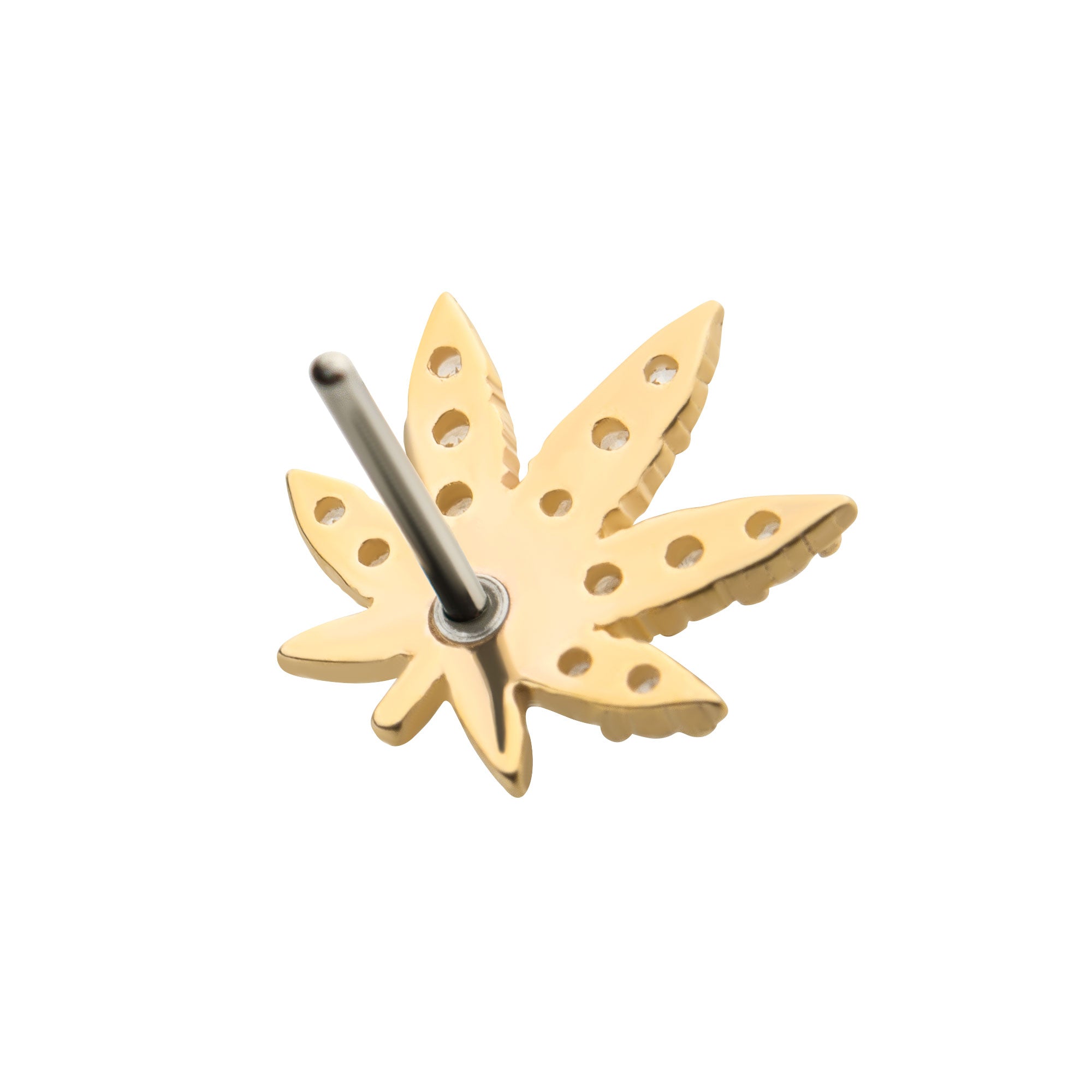 14kt Yellow Gold Threadless Clear & Emerald CZ Pot Leaf Top