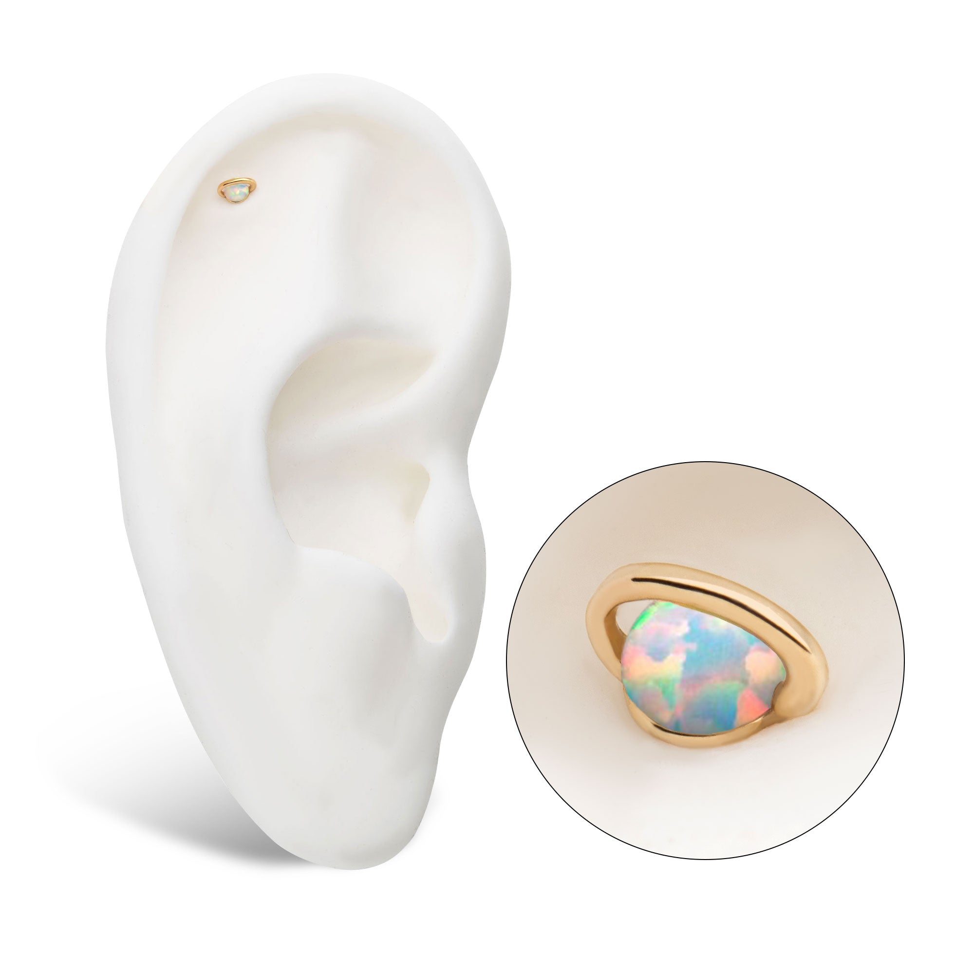 14kt Yellow Gold Threadless Bezel White Opal Planet Top