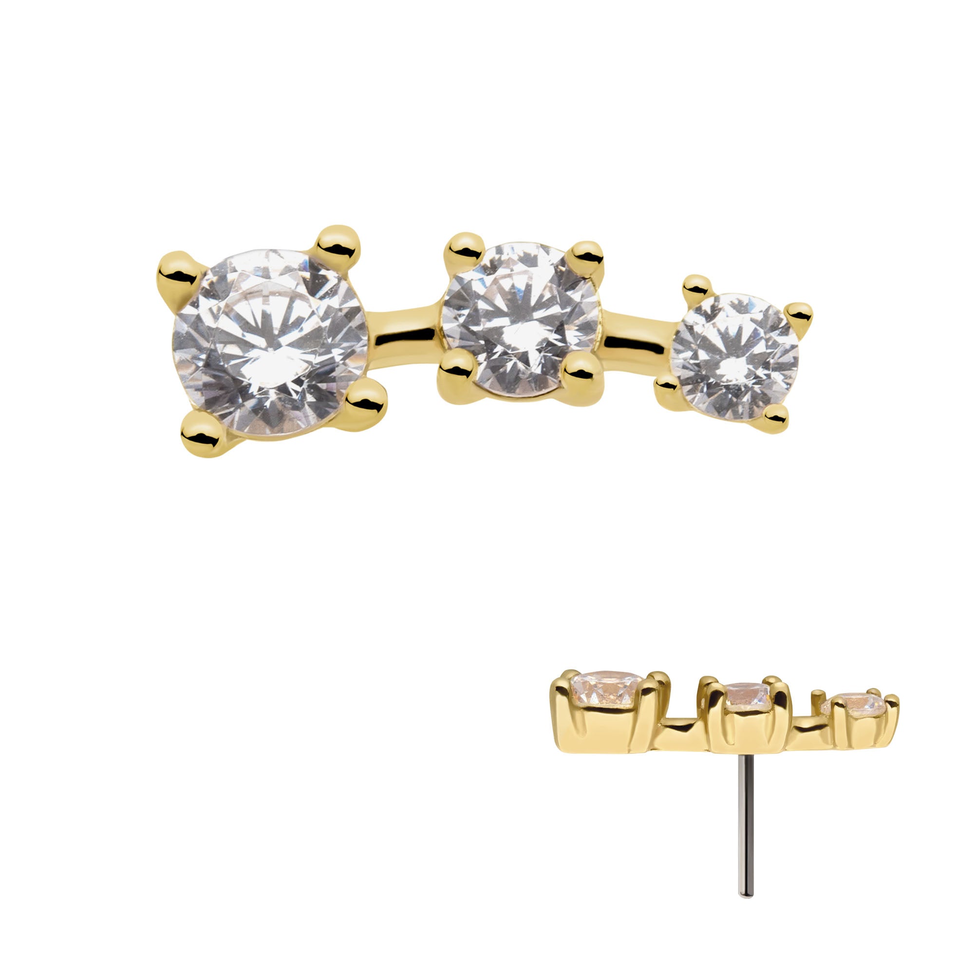 14kt Yellow Gold Threadless CZ 3-Cluster Top