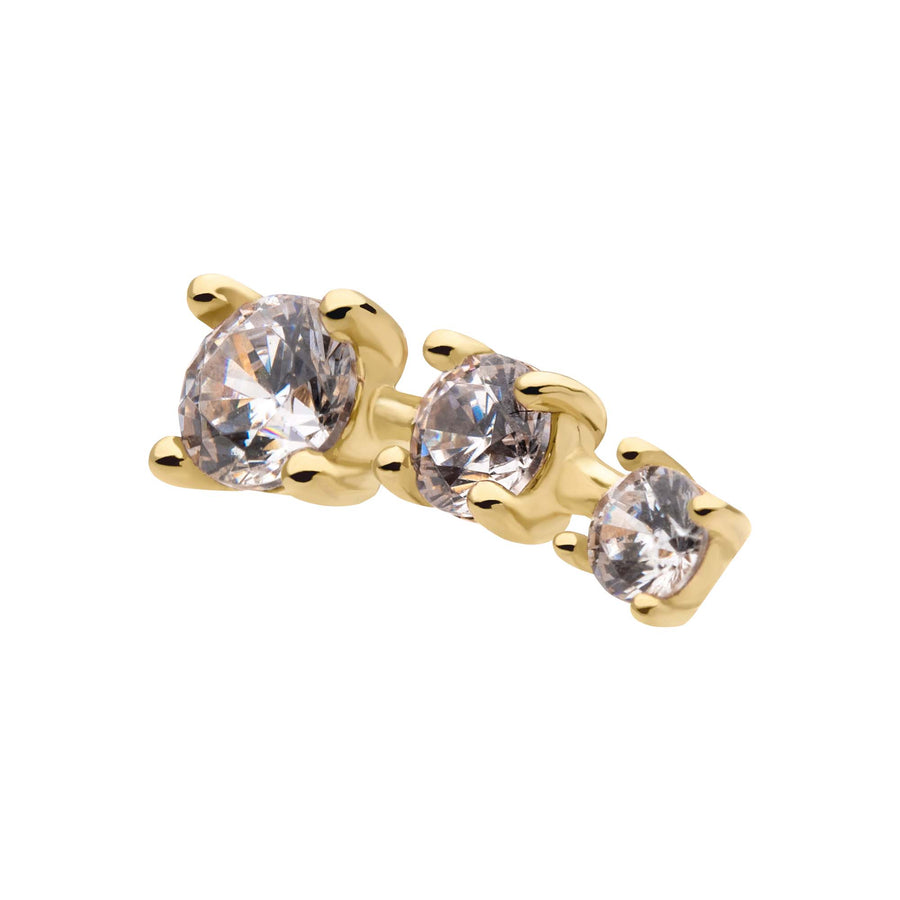 14Kt Yellow Gold Threadless with Prong Set CZ 3-Cluster Top