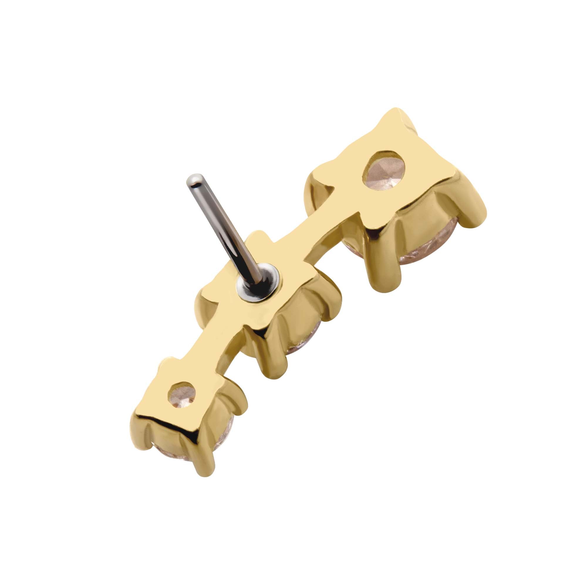 14kt Yellow Gold Threadless CZ 3-Cluster Top