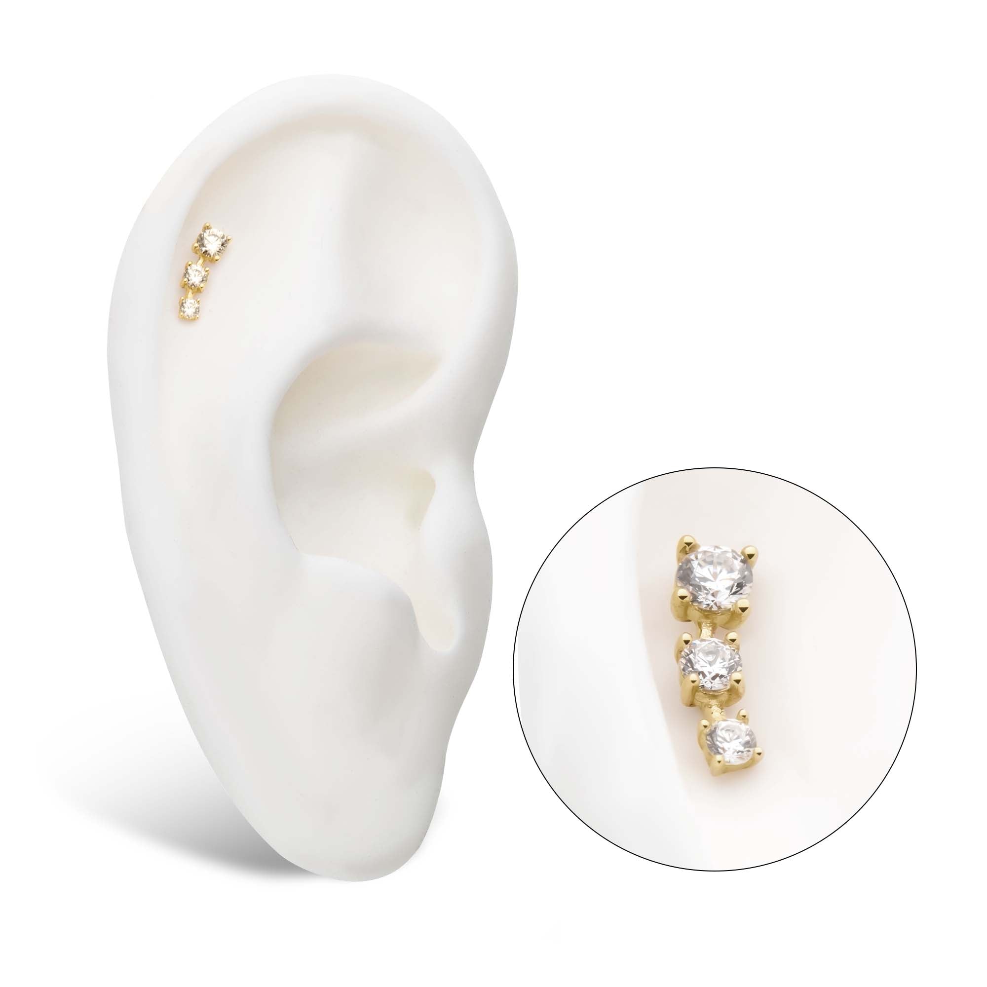 14kt Yellow Gold Threadless CZ 3-Cluster Top