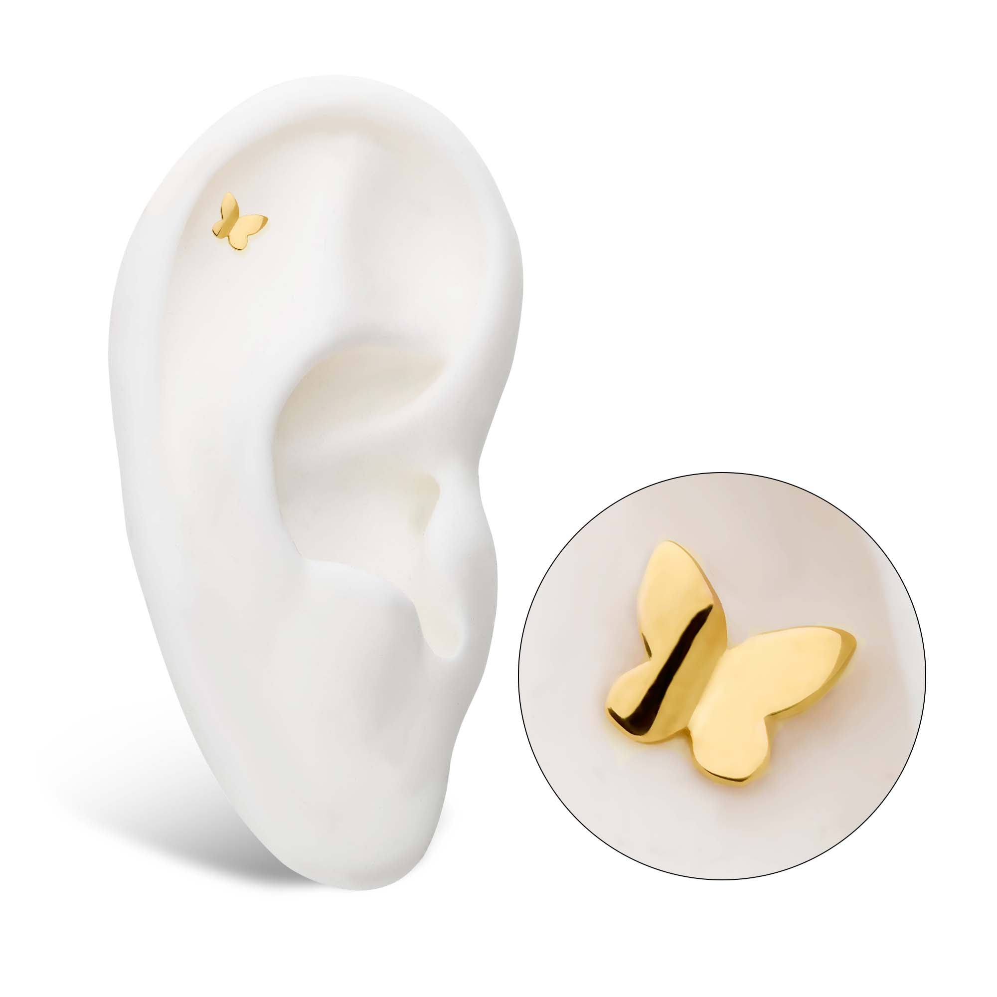 14kt Yellow Gold Threadless 3D Butterfly Top