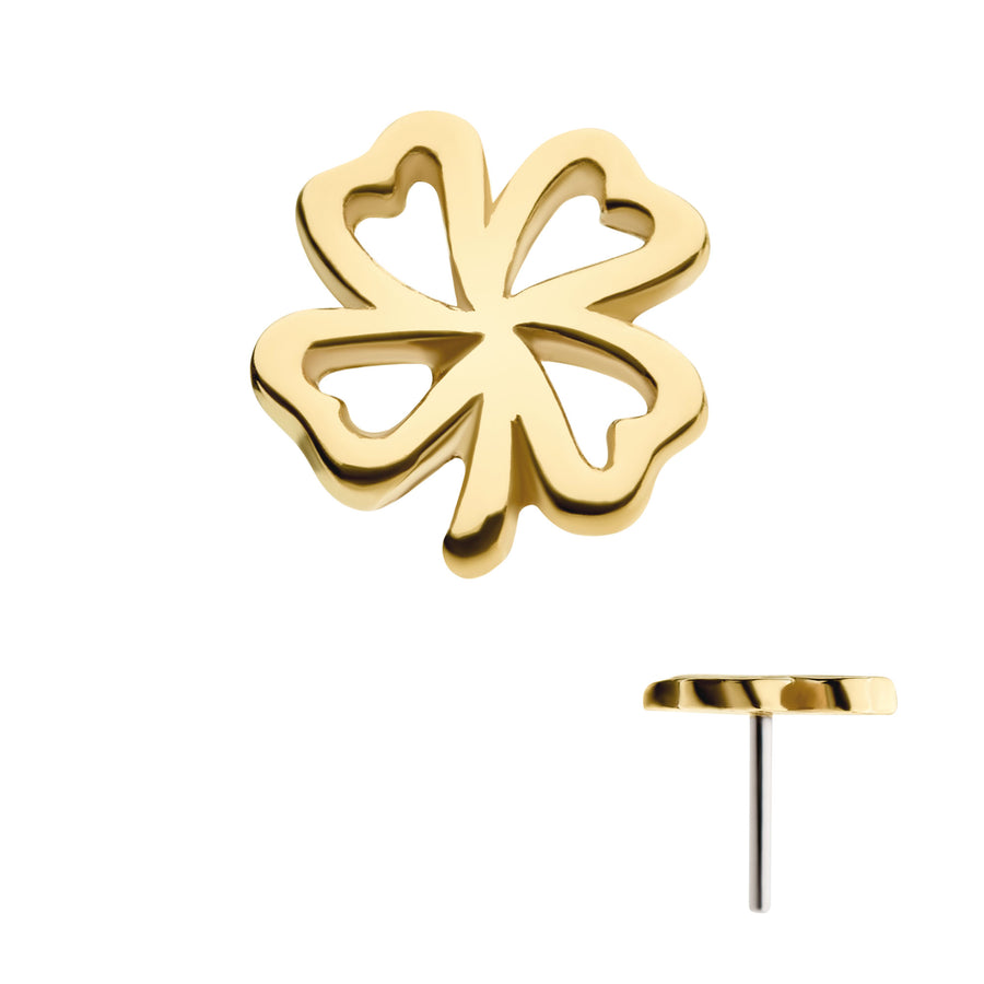 14kt Yellow Gold Threadless 4-Leaf Cut Out Clover Top