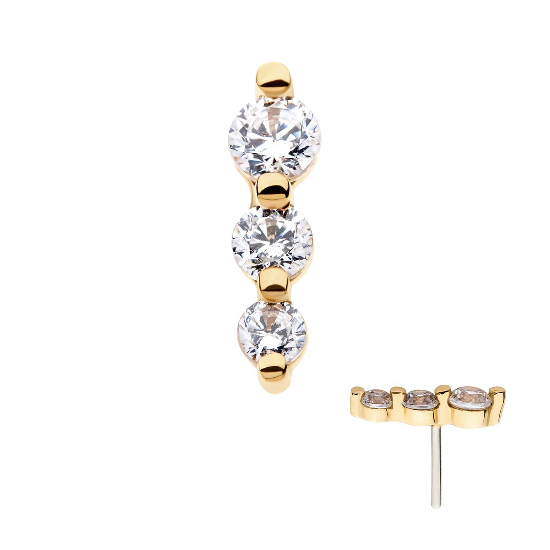 14kt Yellow Gold Threadless Prong Set Round CZ 3-Cluster Top
