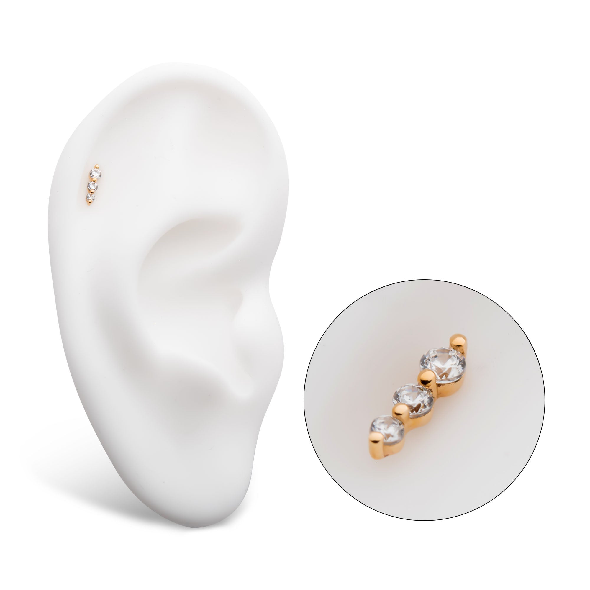 14kt Yellow Gold Threadless Prong Set Round CZ 3-Cluster Top