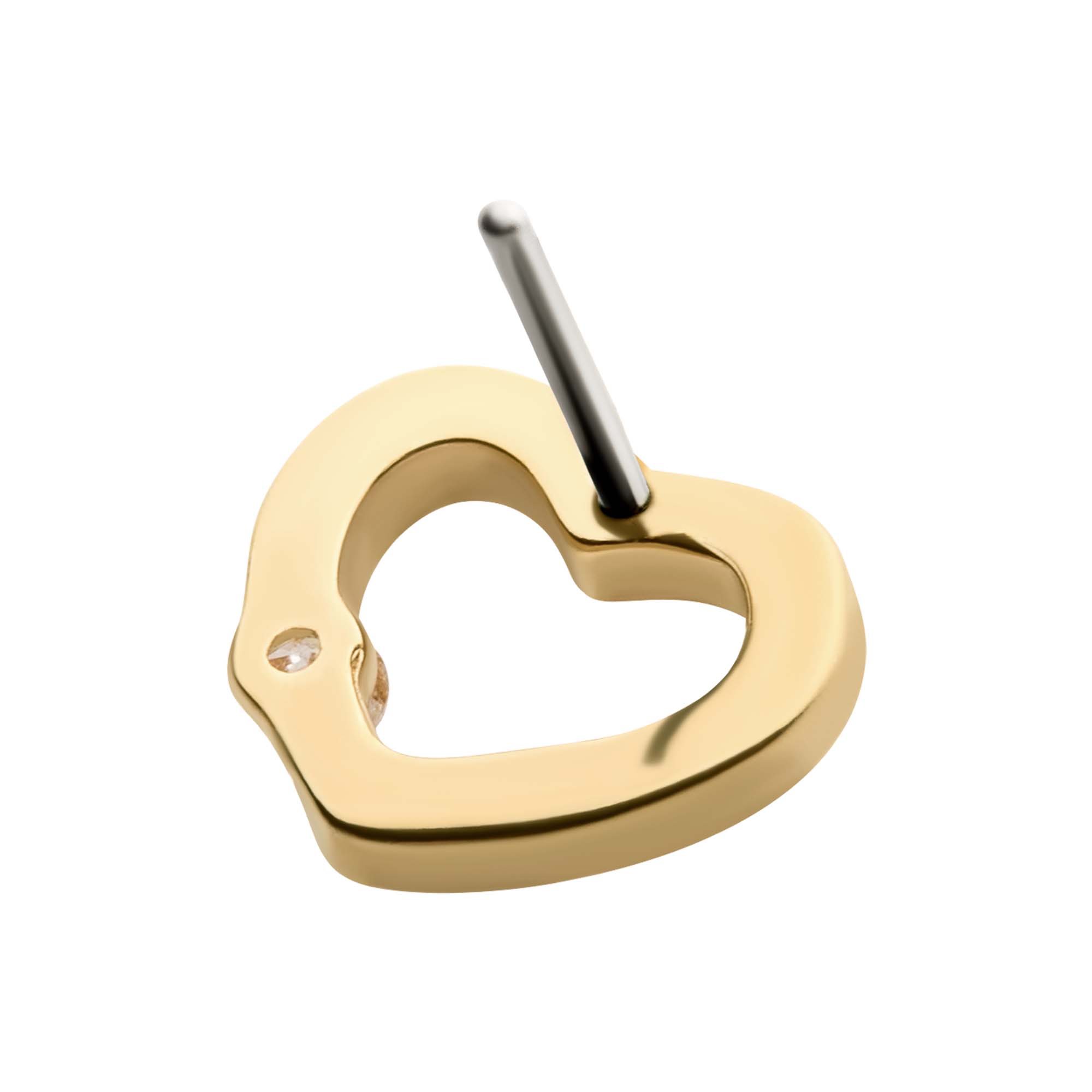 14kt Yellow Gold Threadless Round CZ Cut Out Heart Top