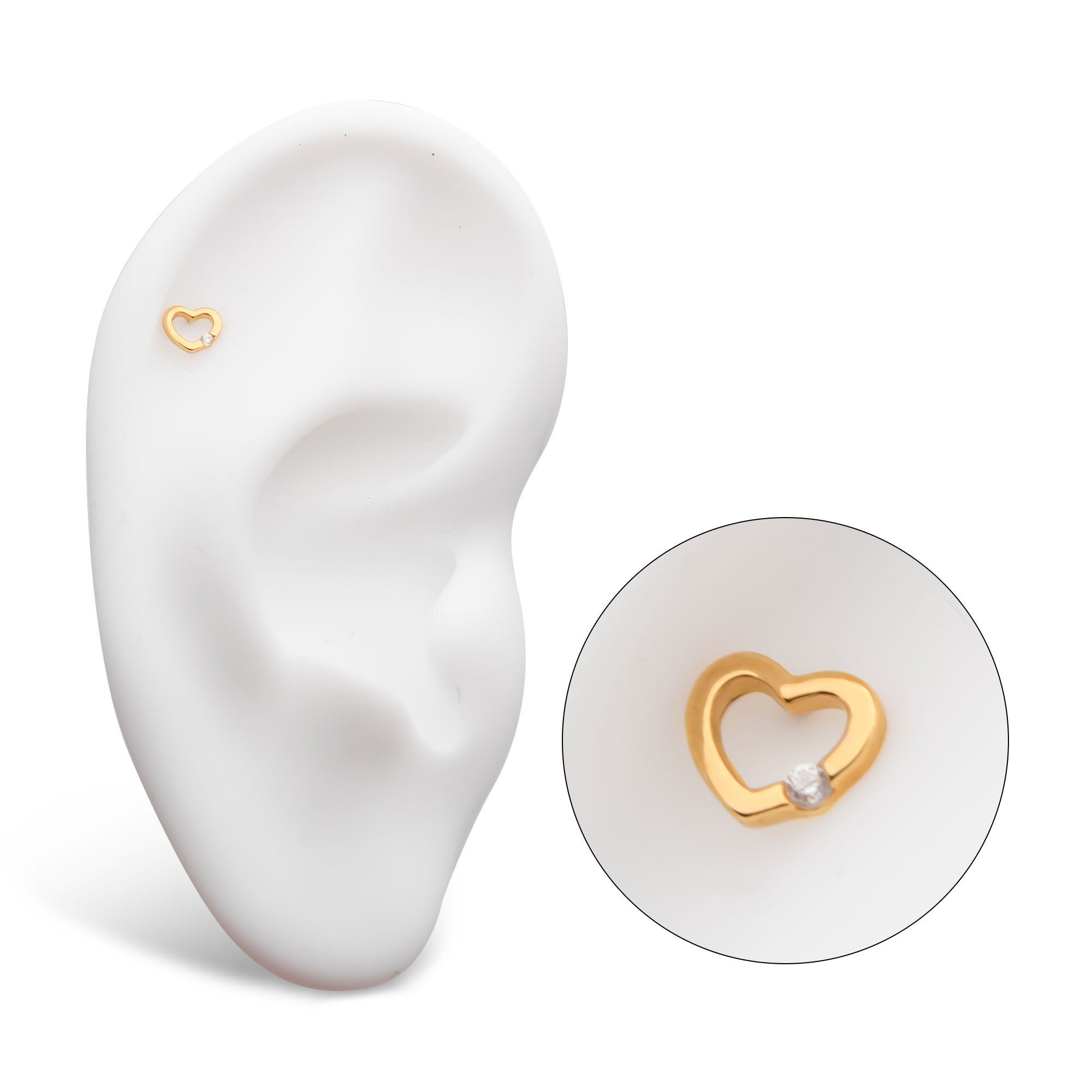 14kt Yellow Gold Threadless Round CZ Cut Out Heart Top