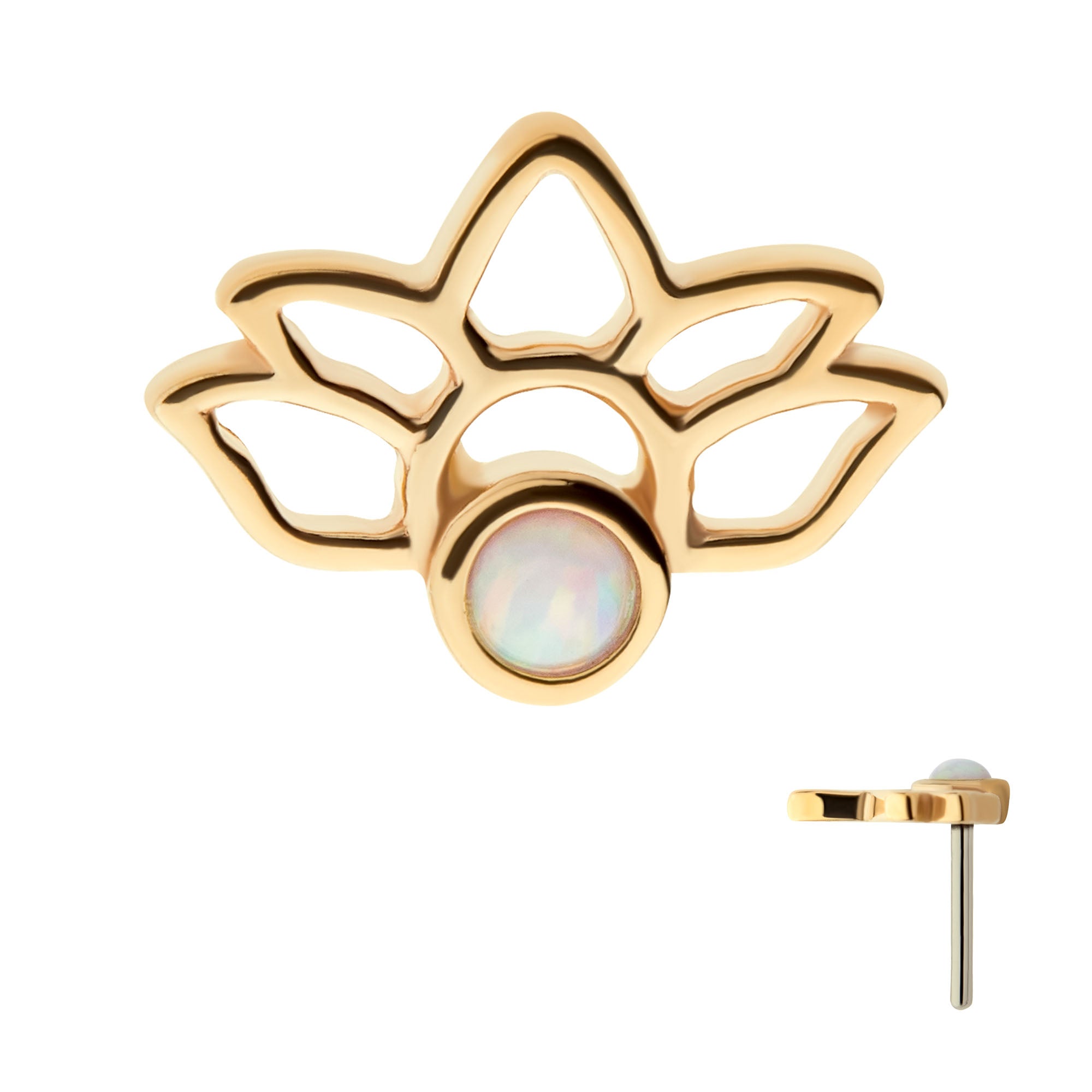 14kt Yellow Gold Threadless Round Opal Lotus Top