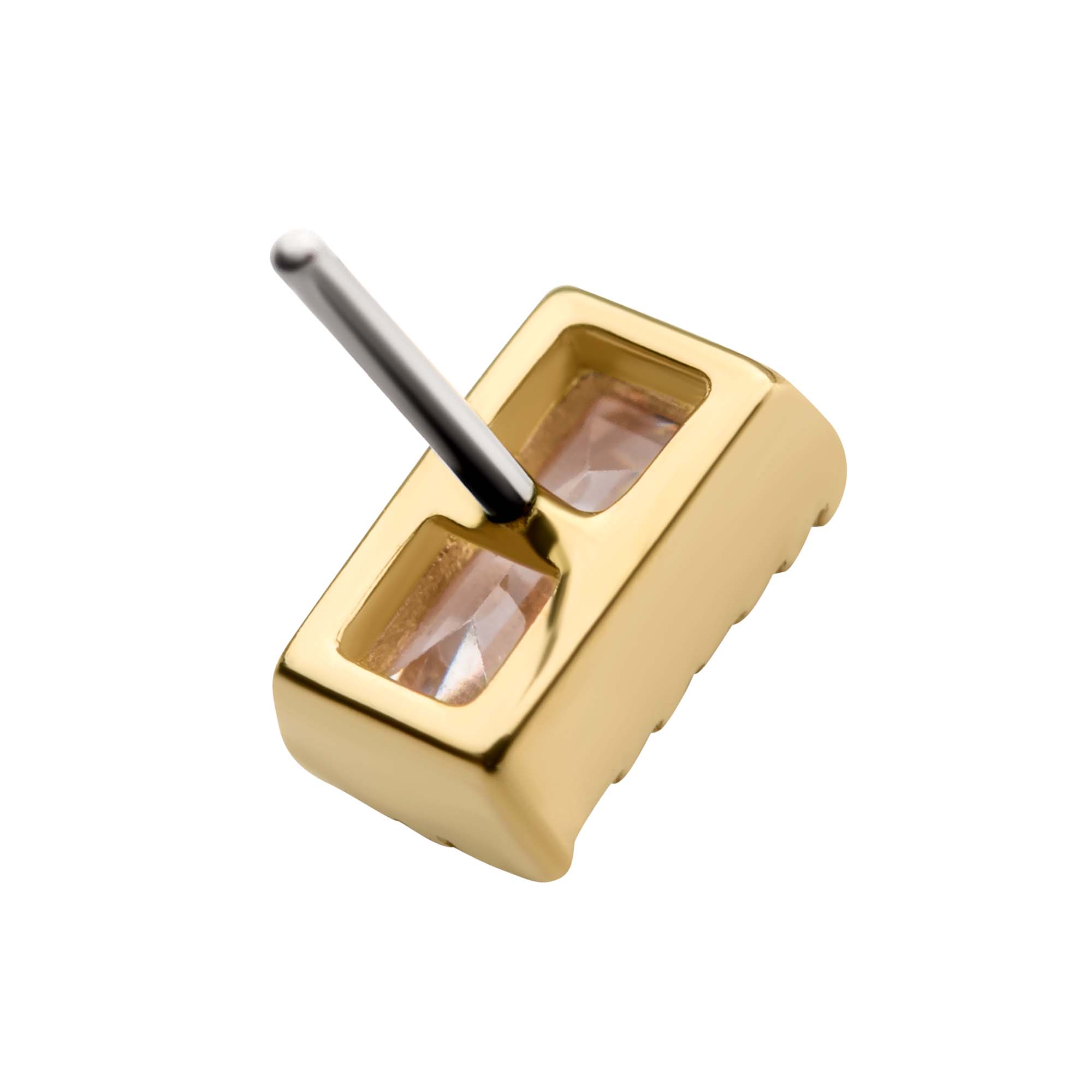 14kt Yellow Gold Threadless Baguette CZ Rectangular Top
