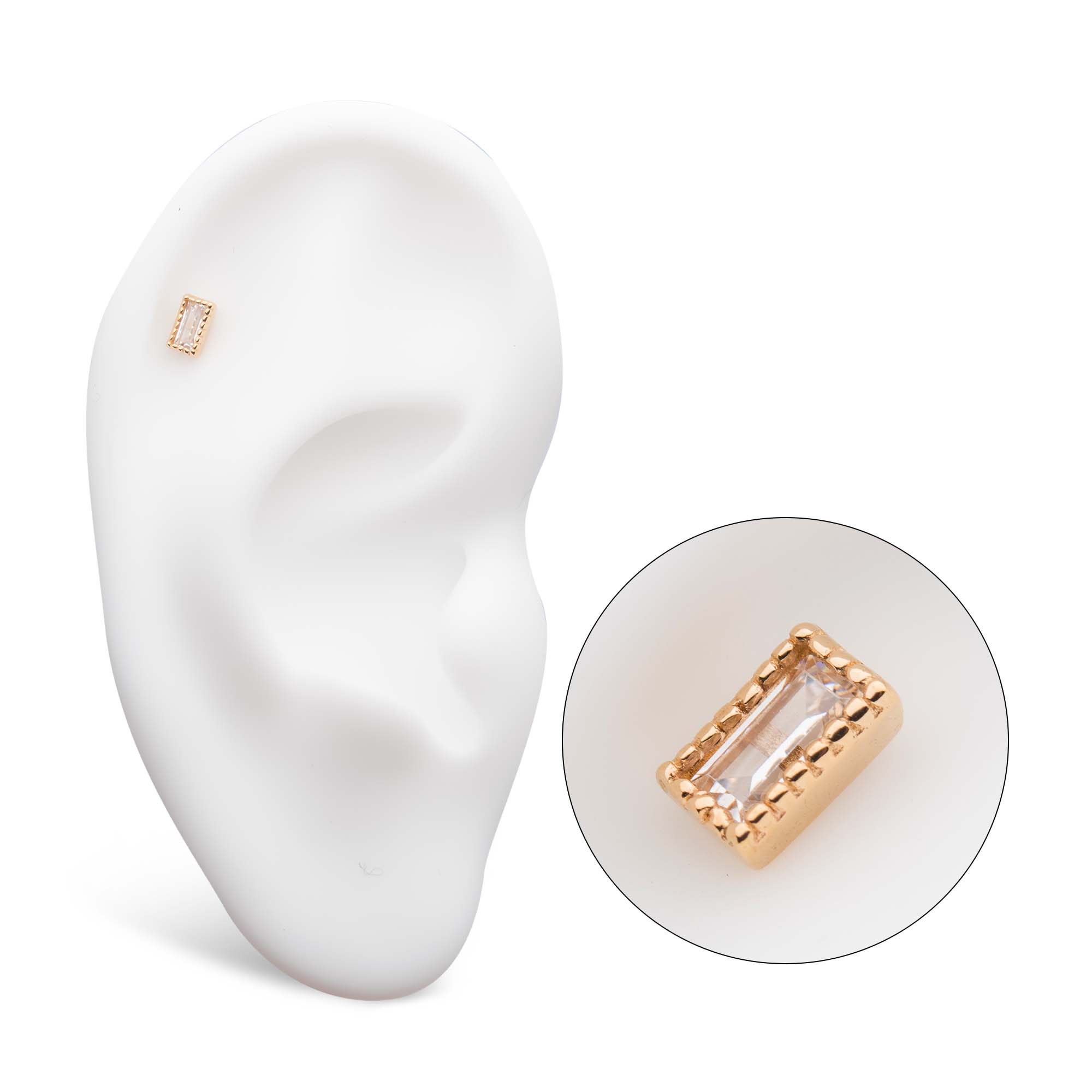 14kt Yellow Gold Threadless Baguette CZ Rectangular Top