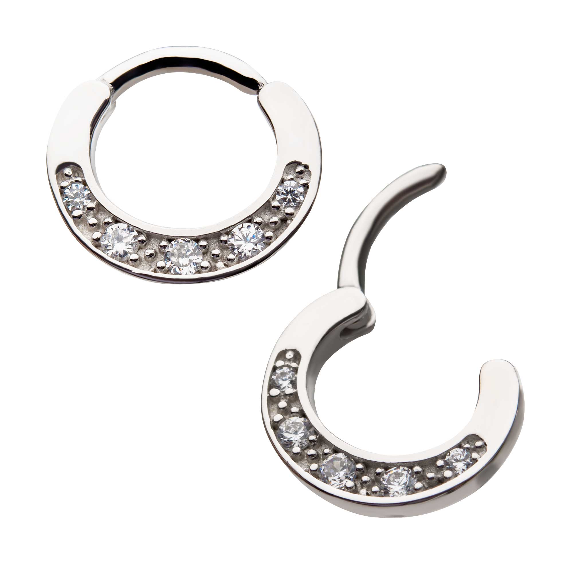 14Kt White Gold Prong Clear CZ Hinged Segment Ring