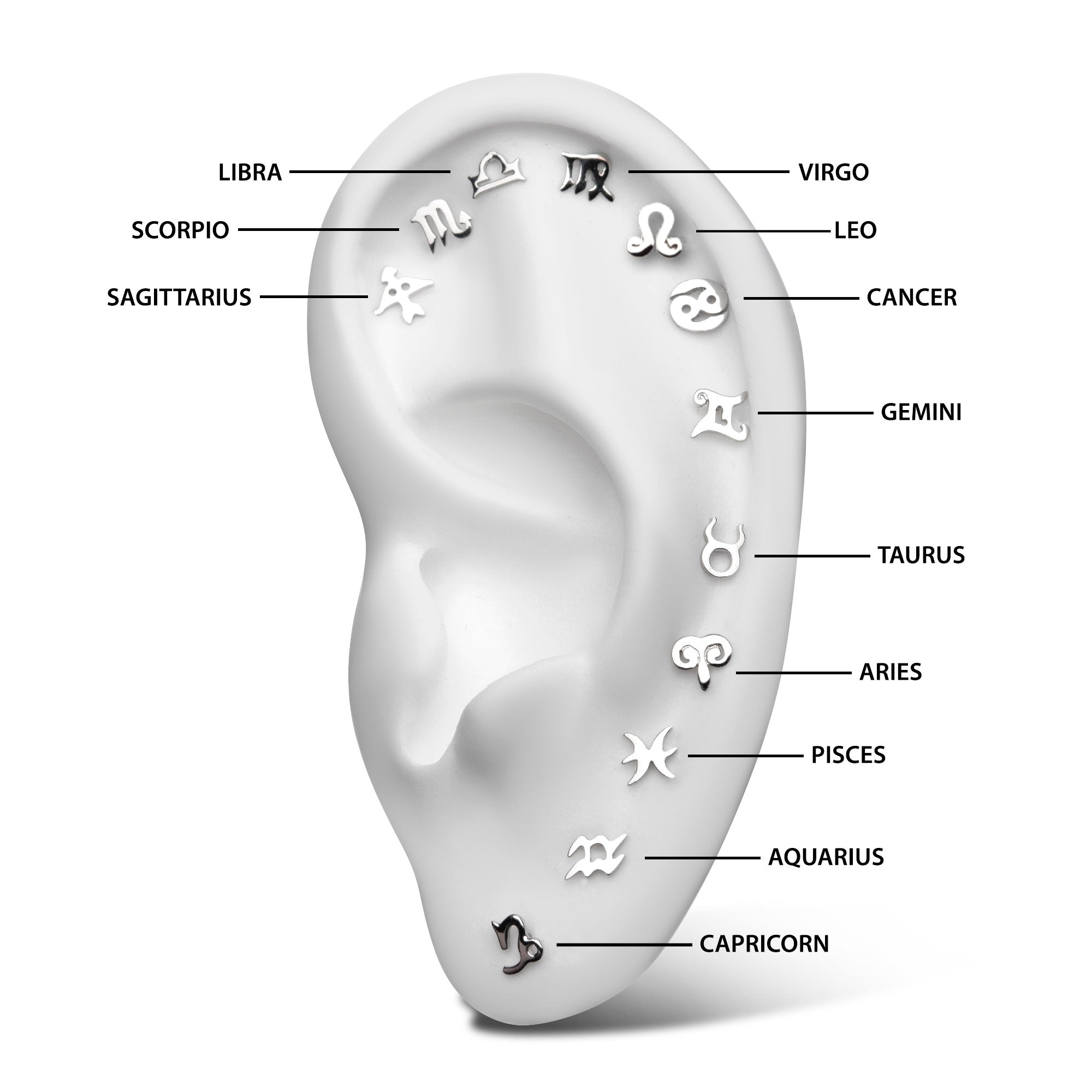 14kt White Gold Threadless Zodiac Sign Tops