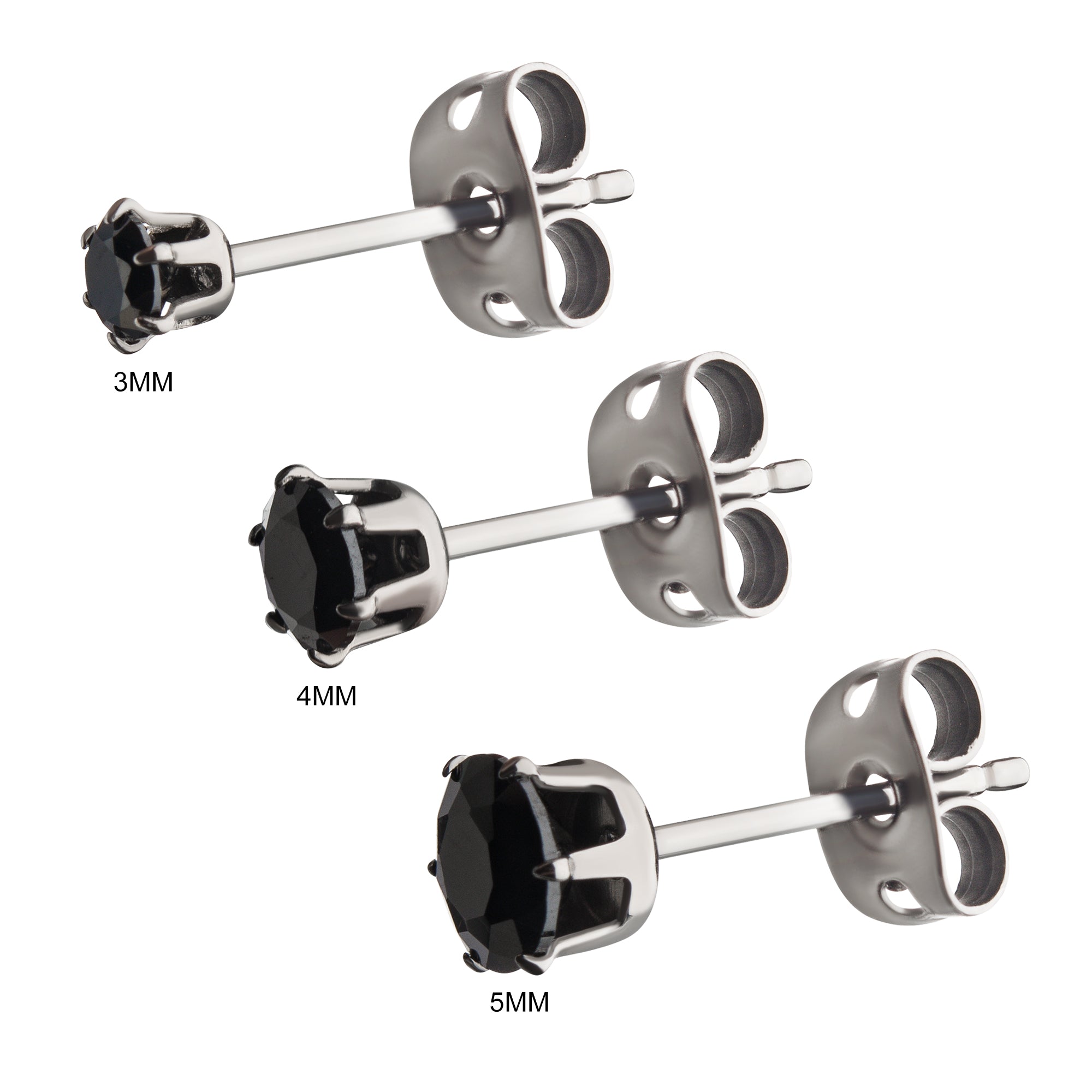 20g Titanium Butterfly Back Prong Set CZ Stud Earrings Black