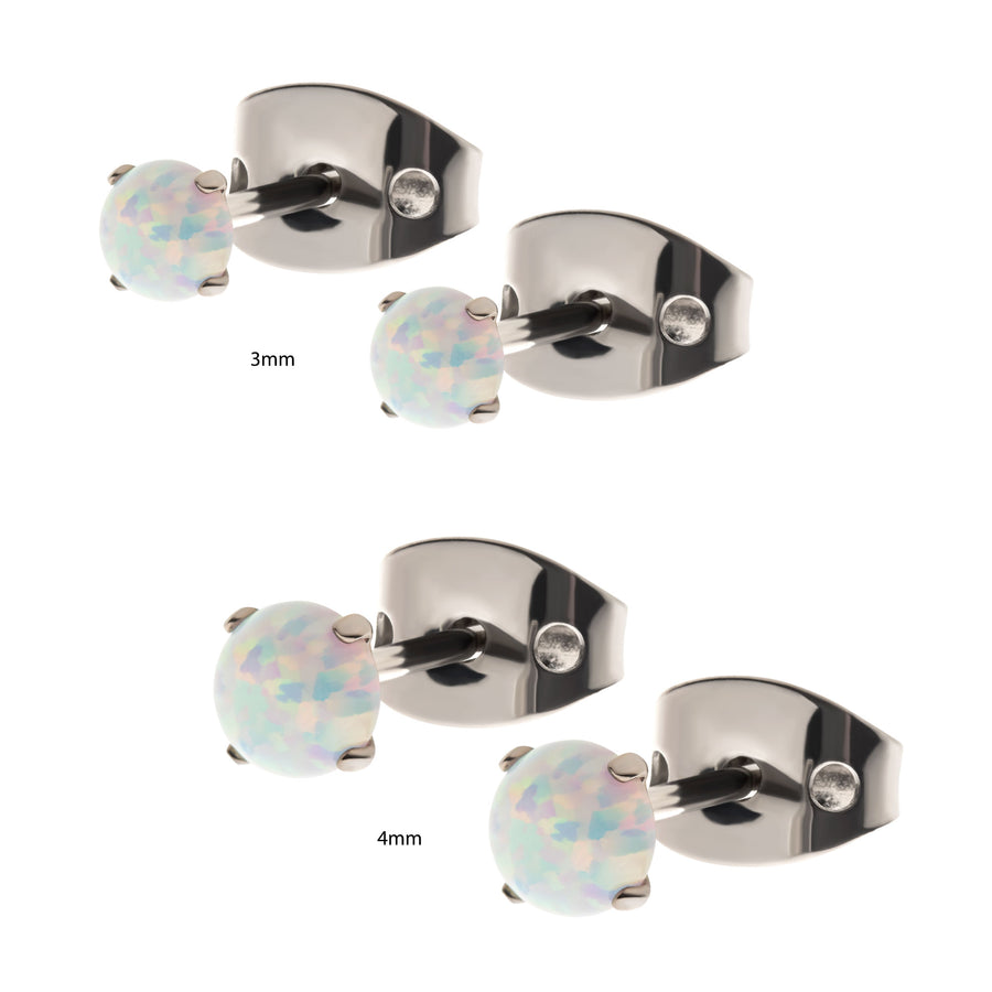 20g Titanium Butterfly Back Prong Set Opal Stud Earrings