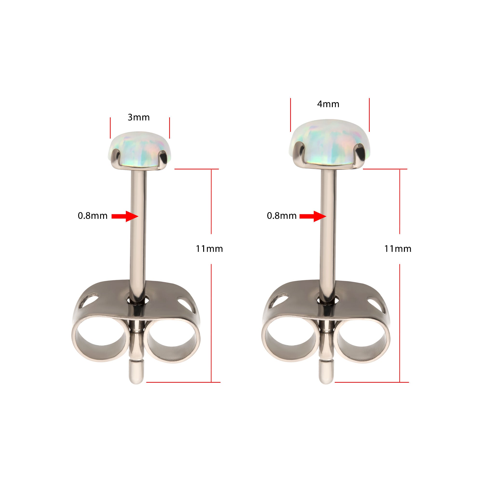 20g Titanium Butterfly Back Prong Set Opal Stud Earrings