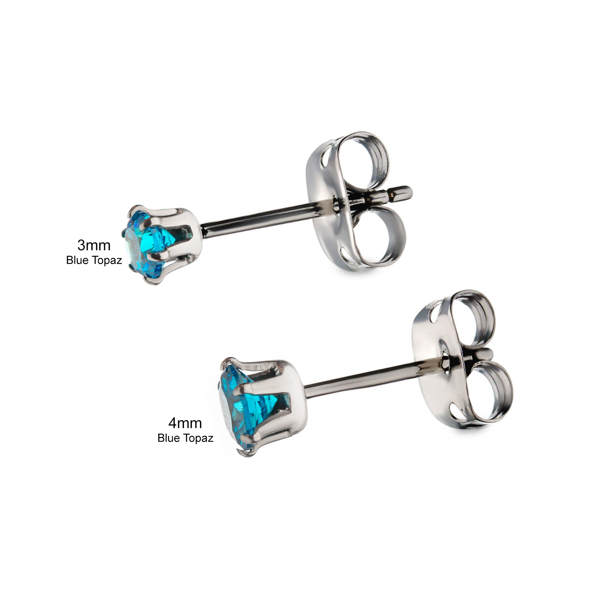 20g Titanium Butterfly Back Prong Set CZ Stud Earrings Blue Topaz