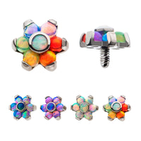 Titanium Internally Threaded with Prong Set Multicolor 7 Rainbow Opal Flower Top