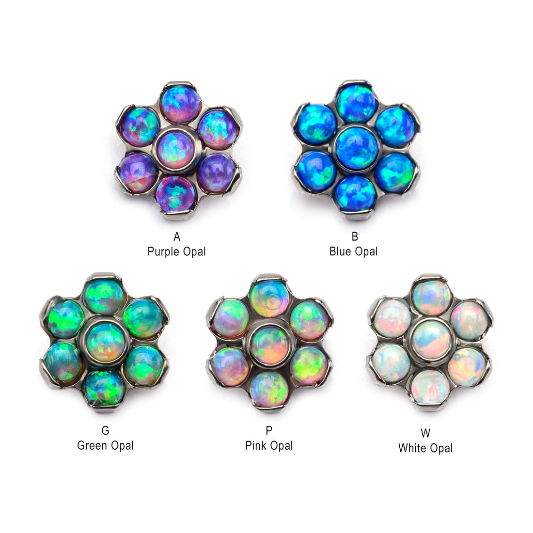 14g Titanium Internally Threaded Bezel Set Synthetic Opal Flower Tops