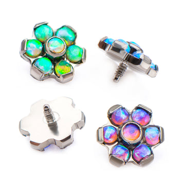 14g Titanium Internally Threaded Bezel Set Synthetic Opal Flower Tops