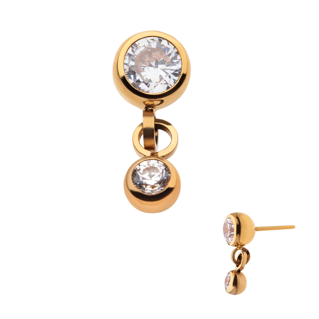 24Kt Gold PVD Titanium Threadless Double Bezel CZ Dangle Top