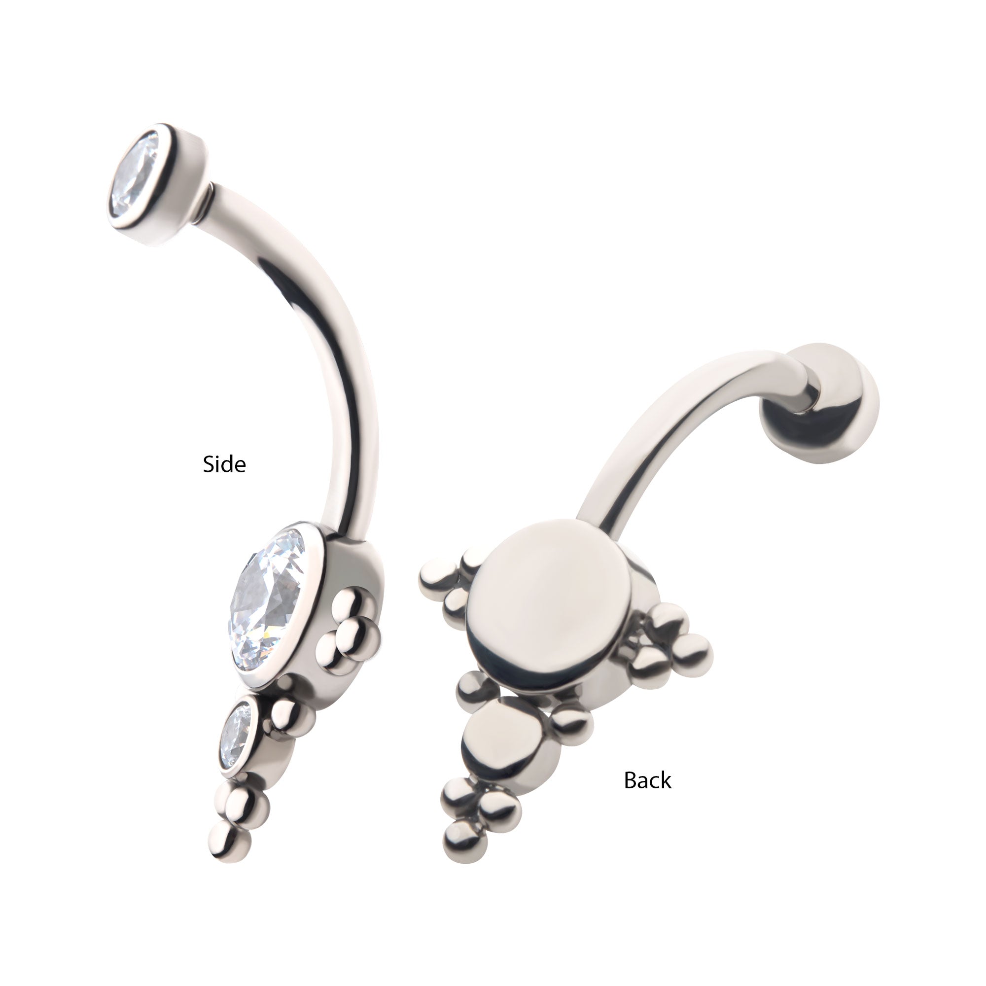 Titanium Internally Threaded with Multi Tri Beads Bezel Set CZ Cluster Navel Curve