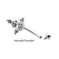 Titanium Internally Threaded with Multi Tri Beads Bezel Set CZ Cluster Navel Curve