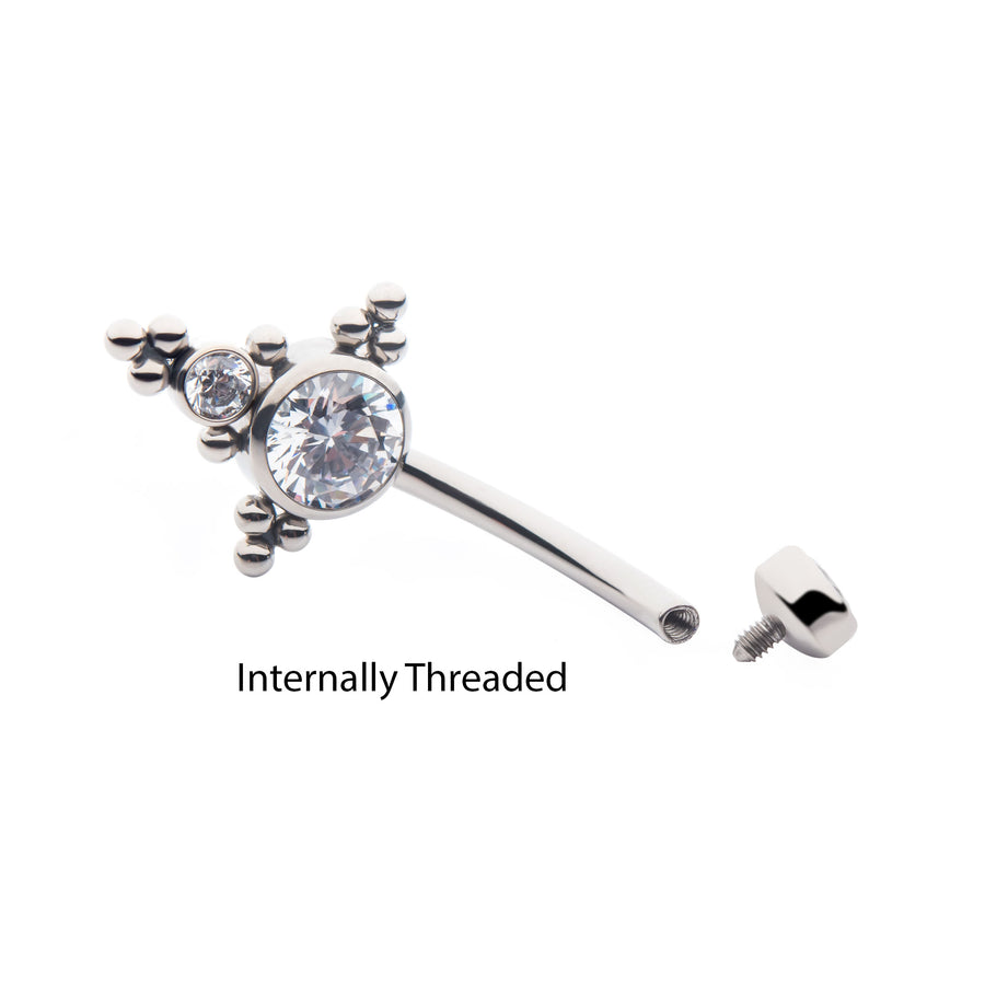 Titanium Internally Threaded with Multi Tri Beads Bezel Set CZ Cluster Navel Curve