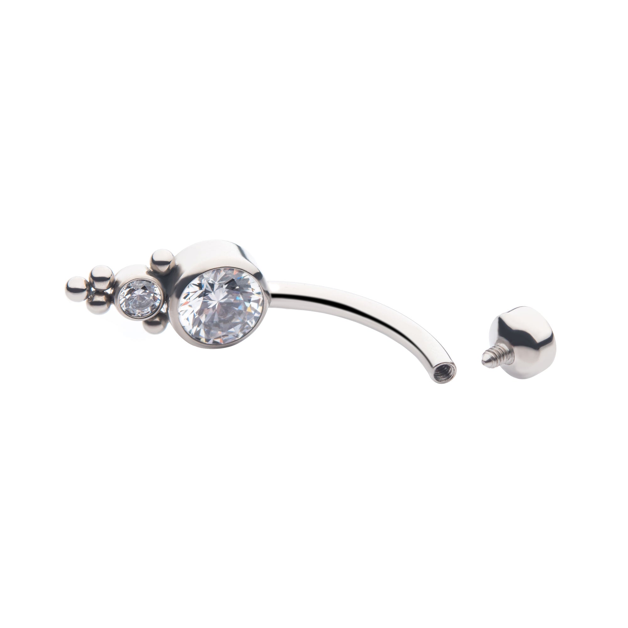 Titanium Internally Threaded with Tri Bead Bezel Set CZ Cluster Navel Curve