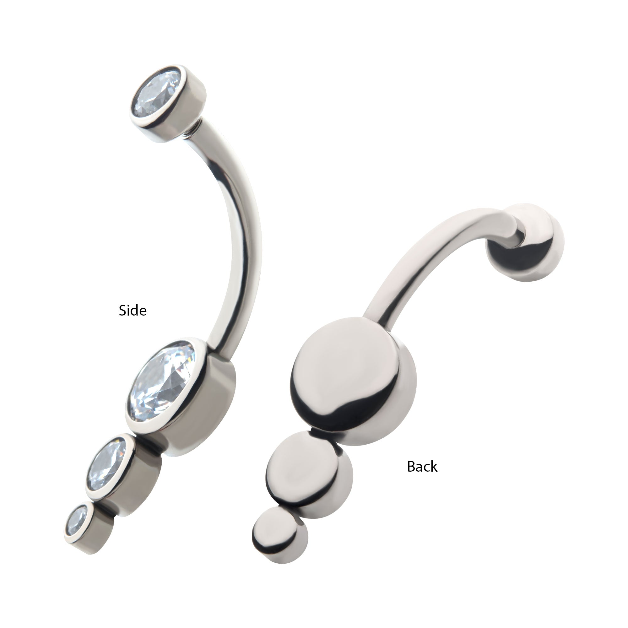 Titanium Internally Threaded with Bezel Set CZ 3-Drop Cluster Navel Curve