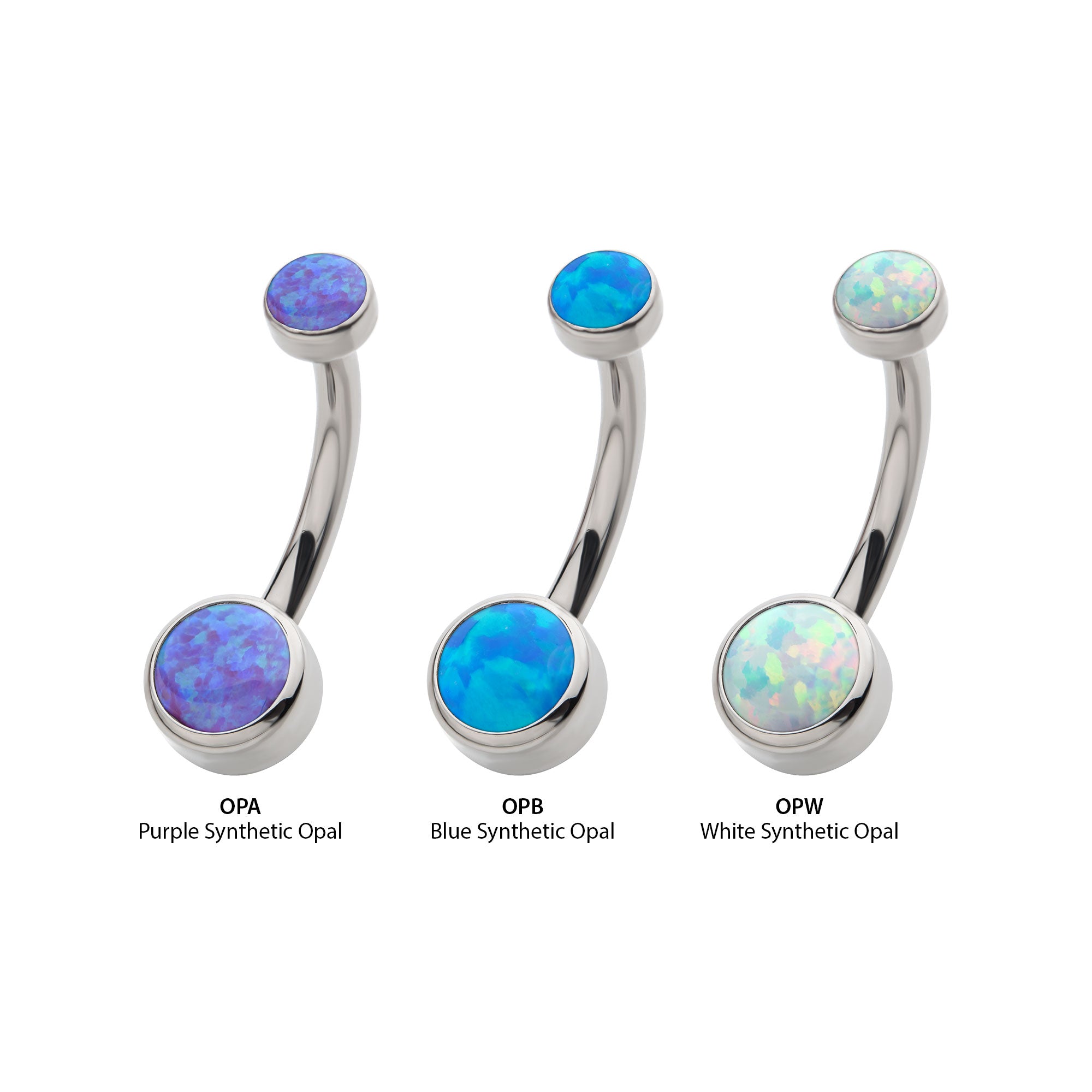 Titanium Internally Threaded with Bezel Set Double Opal Smooth Rounded Back Navel Curves