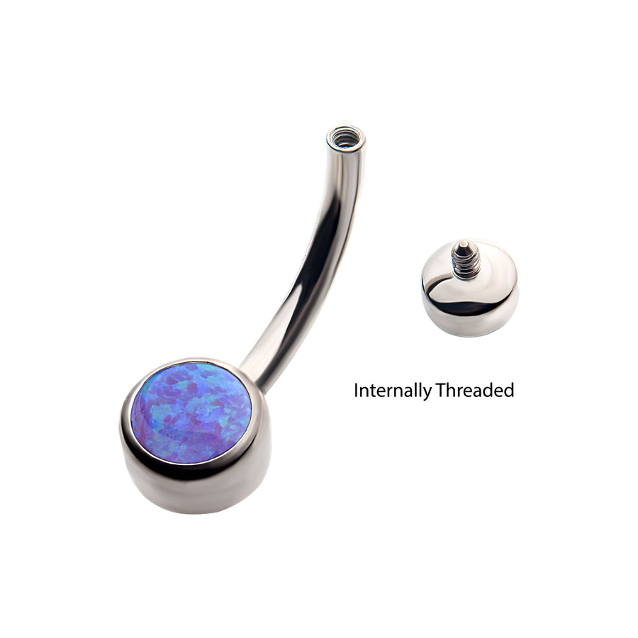 Titanium Internally Threaded with Bezel Set Double Opal Smooth Rounded Back Navel Curves