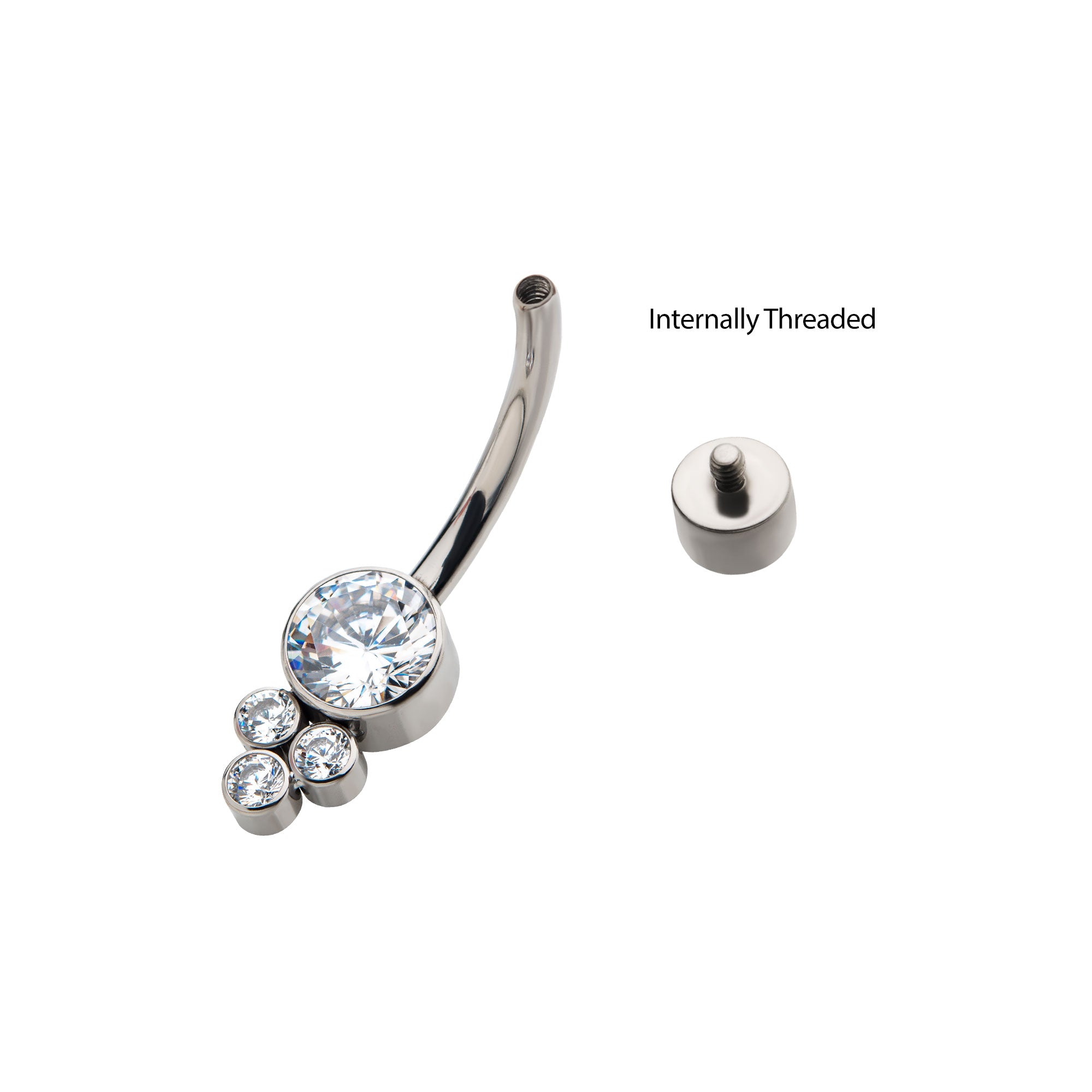 Titanium Internally Threaded with 3pcs Bezel Set Round Clear CZ Cluster Fixed Navel