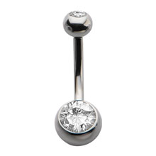 Titanium Internally Threaded with Bezel Set Double Swarovski Crystal Navel Curves