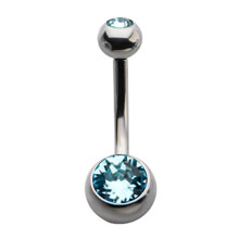 Titanium Internally Threaded with Bezel Set Double Swarovski Crystal Navel Curves