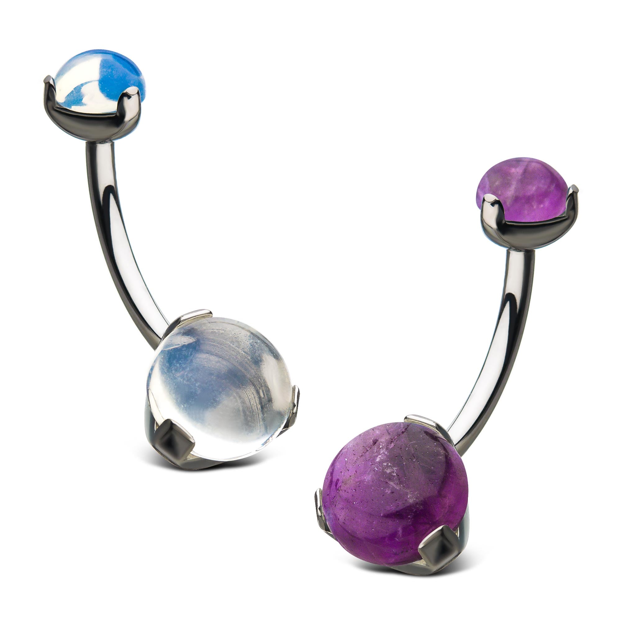 Titanium Internally Threaded with 3-Prong Set Double Stone Fixed Navel