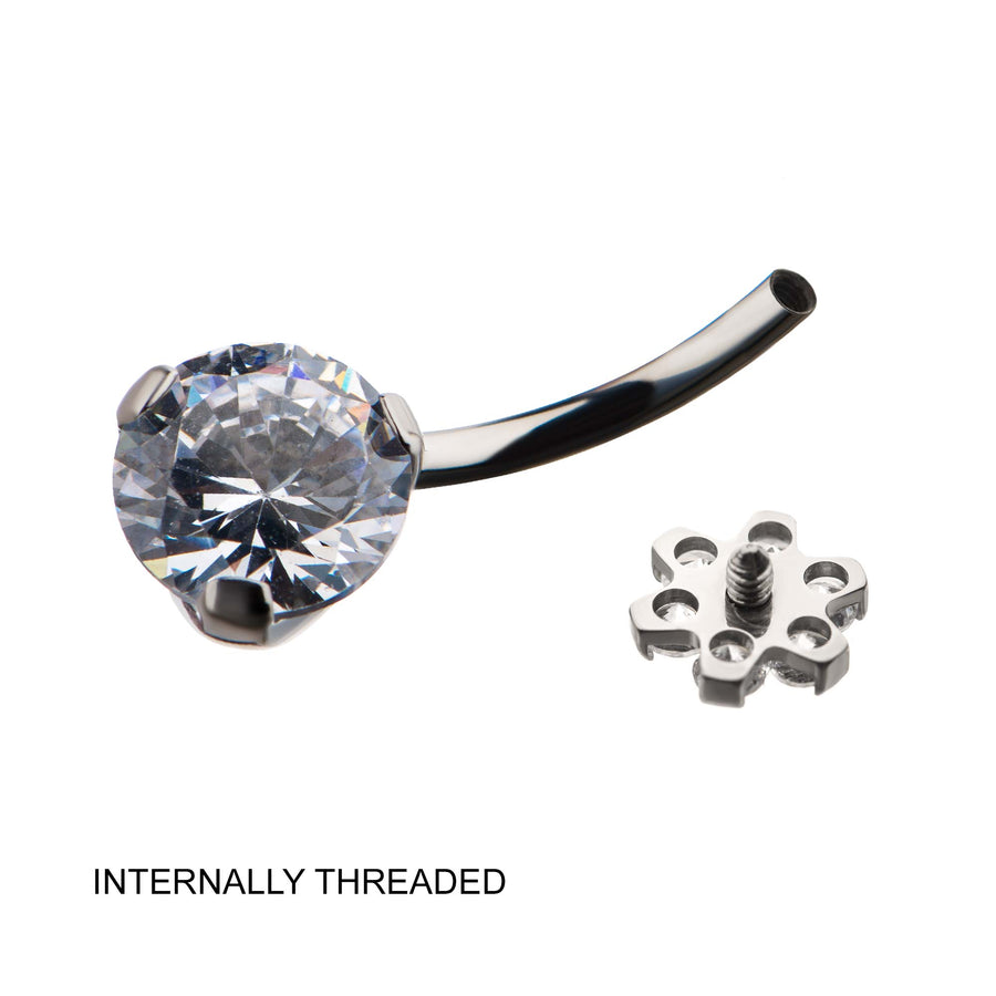 Titanium Internally Threaded with Prong Set AAA CZ & Synthetic Opal Flower Top and Teardrop Bottom Fixed Navel