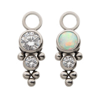 Titanium with Bezel Set CZ/Synthetic Opal & Trinity Ball Edge 2-Cluster Charm