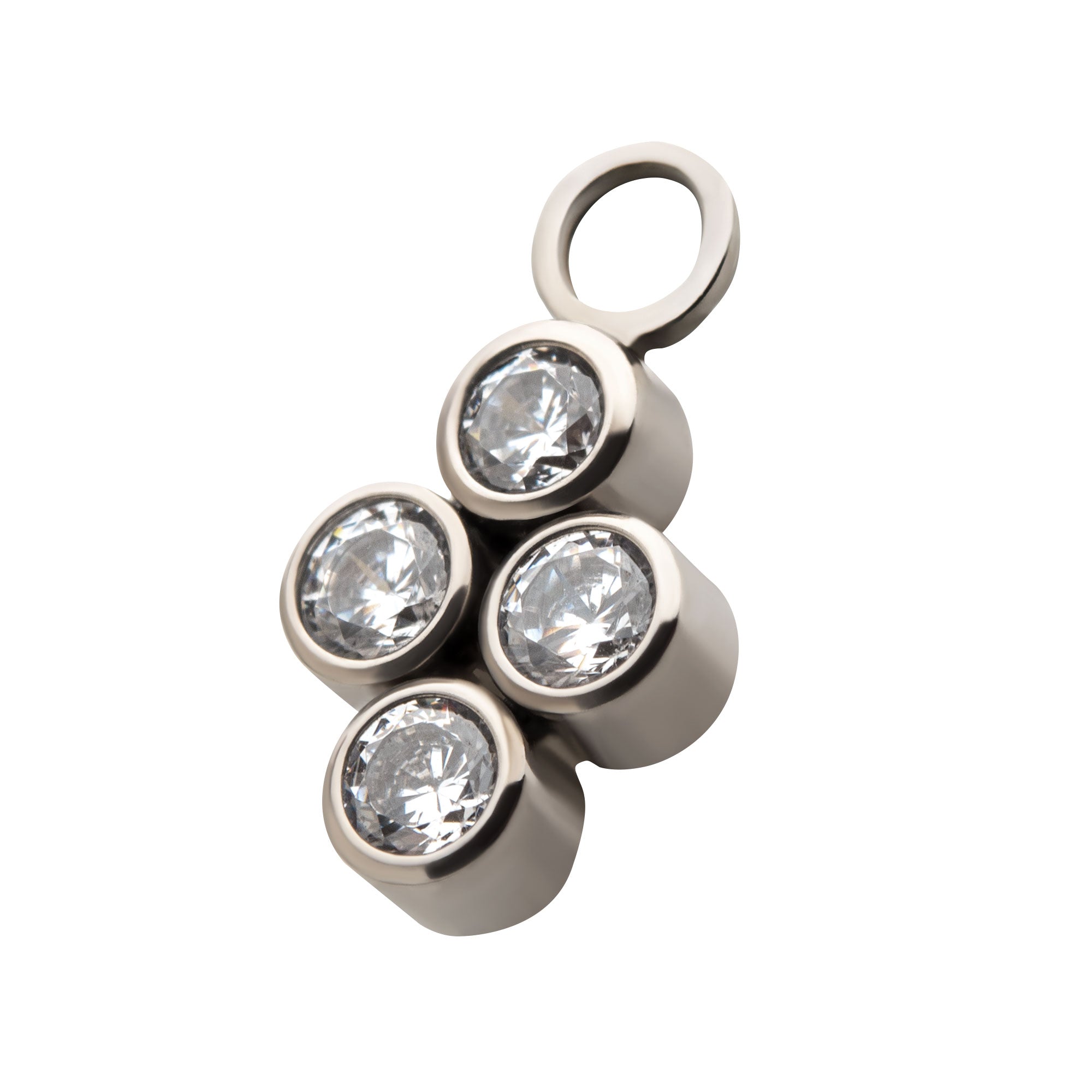 Titanium with Bezel Set Clear CZ 4-Cluster Charm