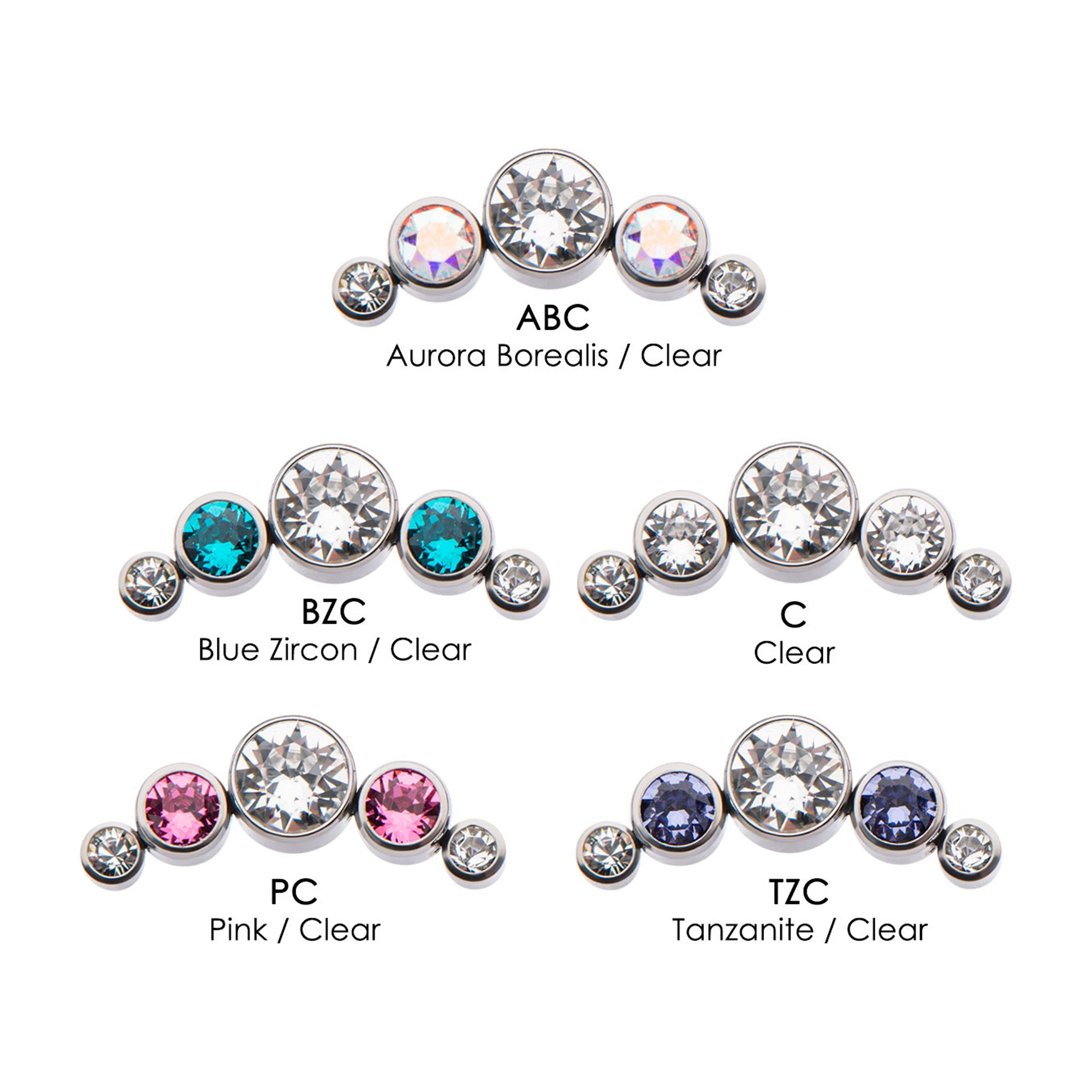 Titanium Internally Threaded 5-Swarovski Crystal Cluster Tops