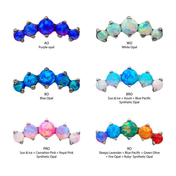 Titanium Internally Threaded 5-Prong Set CZ/Swarovski Crystal/Synthetic Opal Cluster Tops