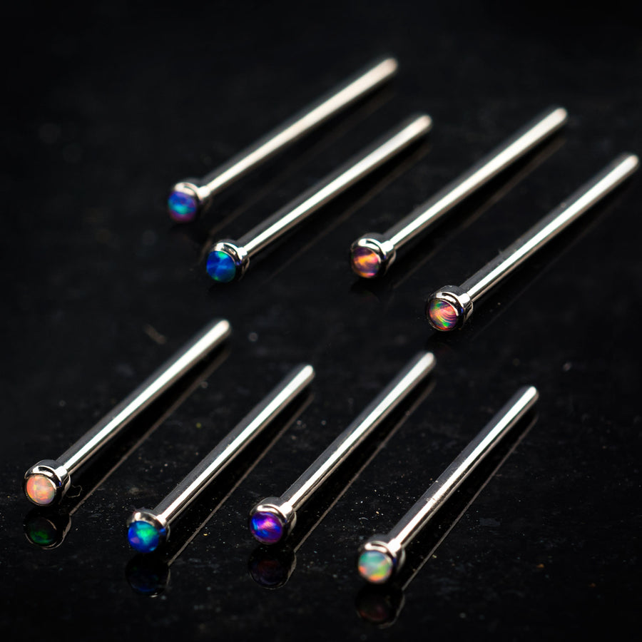 Titanium Bezel Set Synthetic Opal Nose Pin