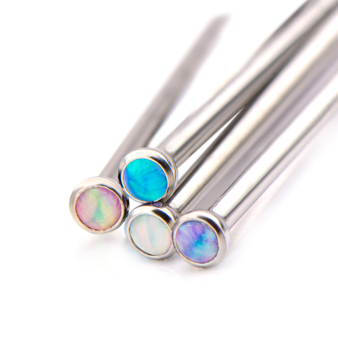 Titanium Bezel Set Synthetic Opal Nose Pin