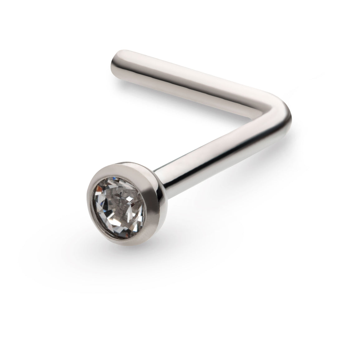 20G Titanium Bezel Swarovski Crystal L-Shape Nose Ring