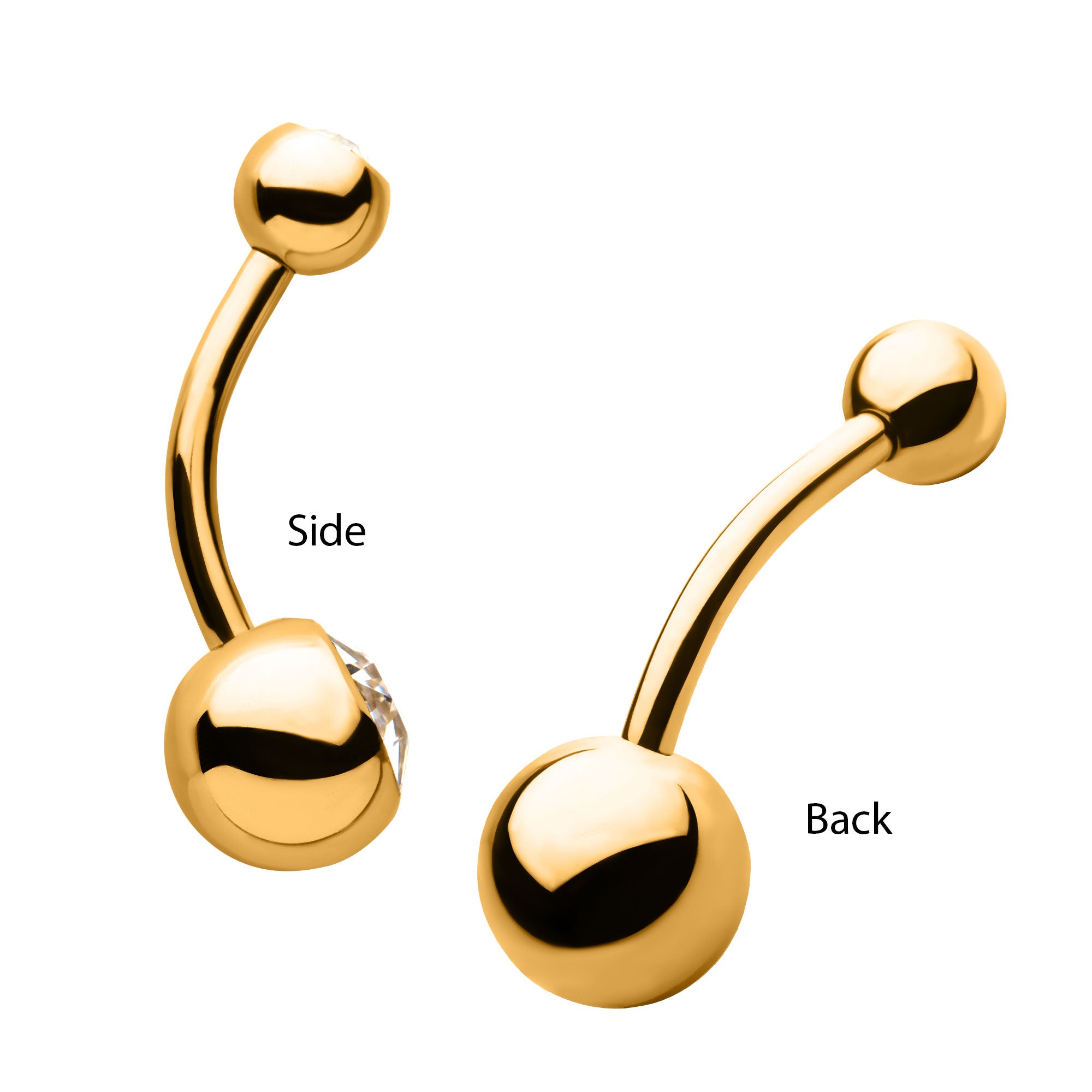24Kt Gold PVD Titanium Internally Threaded Swarovski Clear Crystal Fixed Bottom Navel