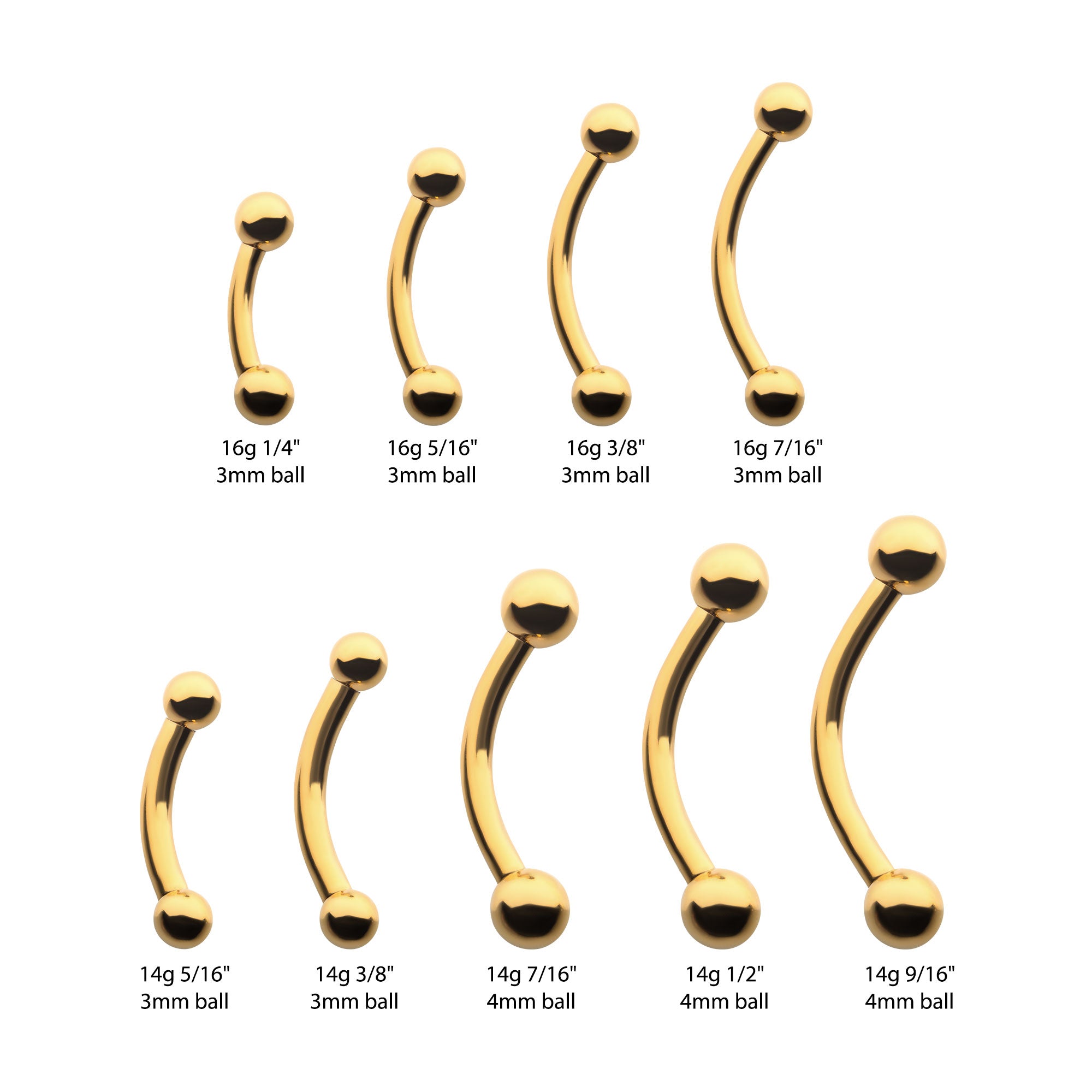 24KT Gold PVD Titanium Internally Threaded Curved Barbell