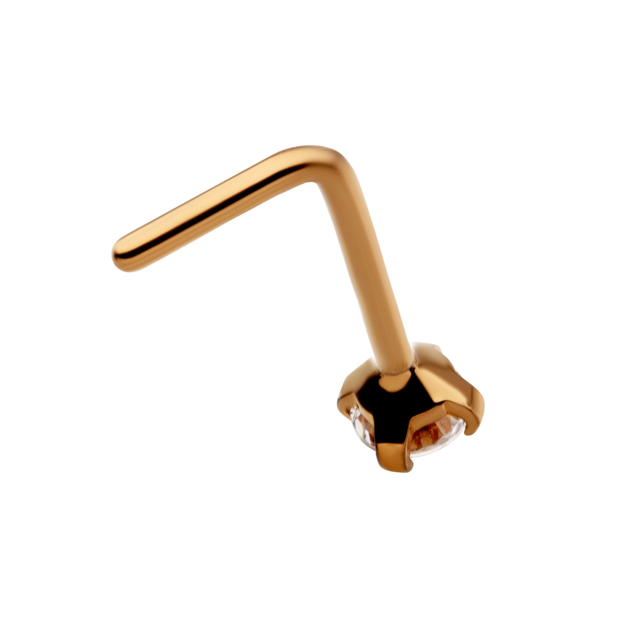 24KT Gold PVD Titanium Prong CZ L-Shape Nose Pin