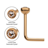 24KT Gold PVD Titanium Bezel Swarovski Crystal L-Shape Nose Pin