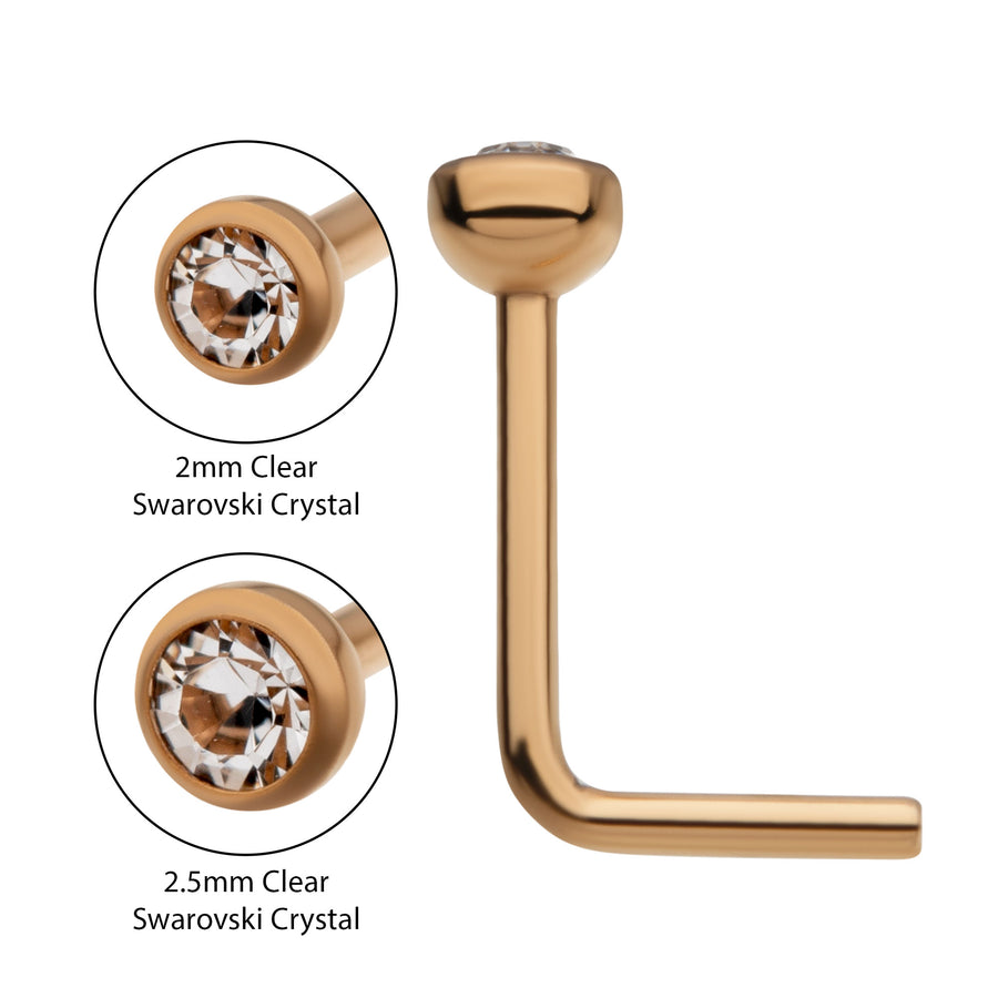 24KT Gold PVD Titanium Bezel Swarovski Crystal L-Shape Nose Pin