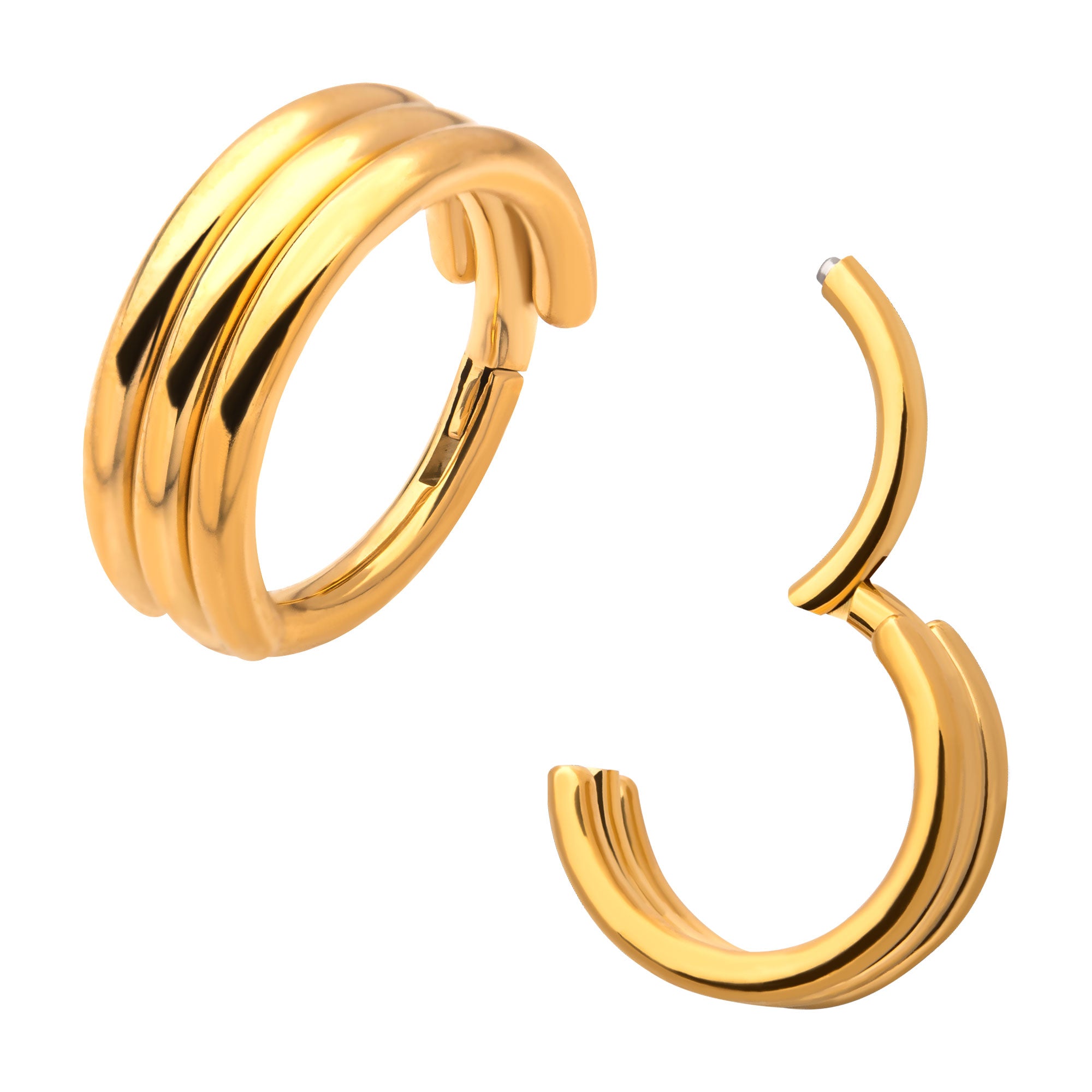 24kt Gold PVD Titanium Triple Stack Side Facing Hinged Segment Clicker